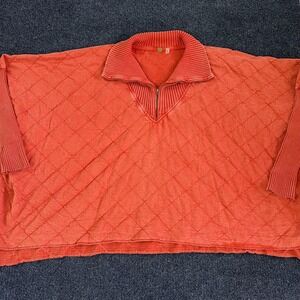 FP One Sweater Womens One Size Orange Quilted Collared‎ 1/4 Zip Pullover Dolman